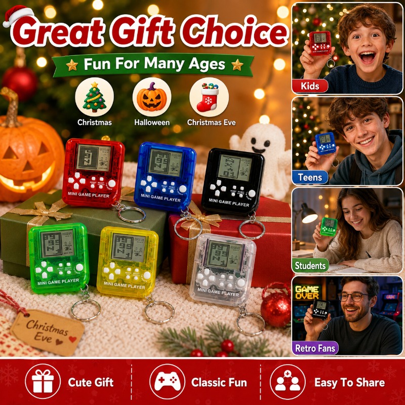 Gaming Console Keychain - Mini-Tetris-Spielkonsole Schlüsselanhänger Tragbares Gaming-Gerät Rucksack-Hänge-Deko-Accessoire